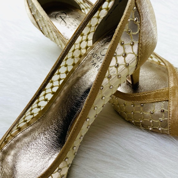 Adrianna Papell Dress Shoes Womens Size 7.5 High Kitten Heel Gold Nude Mesh - Picture 3 of 8